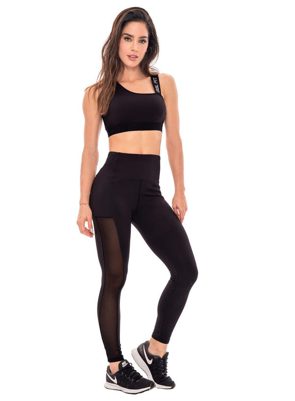 LEGGINS DEPORTIVO MUJER POLIAMIDA CON CORTES EN TELA SEMI TRANSPARENTE ESTAMPADO EN PRETINA REF: 106813